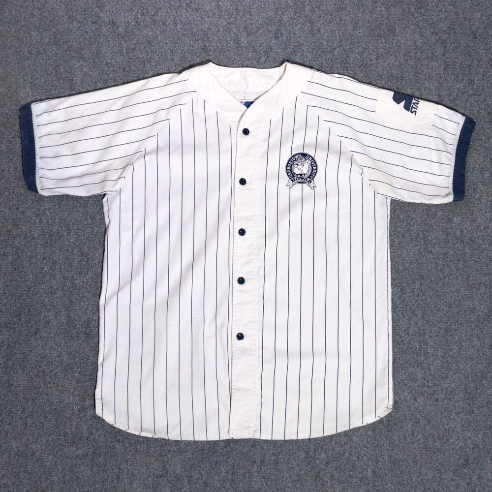 Vintage Starter Georgetown Hoyas Baseball Jersey Men's XL White NCAA Pinstripe